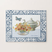 Floral and Blue Butterfly Tea Party Puzzle Legpuzzel (Horizontaal)