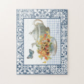Floral and Blue Butterfly Tea Party Puzzle Legpuzzel (Verticaal)