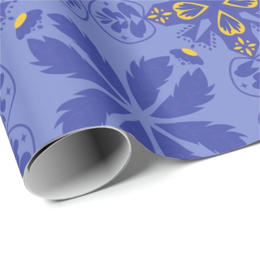 floral and geometric pattern in gold and blue  cadeaupapier