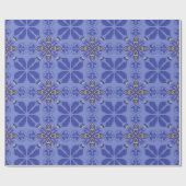 floral and geometric pattern in gold and blue  cadeaupapier (Vlak)