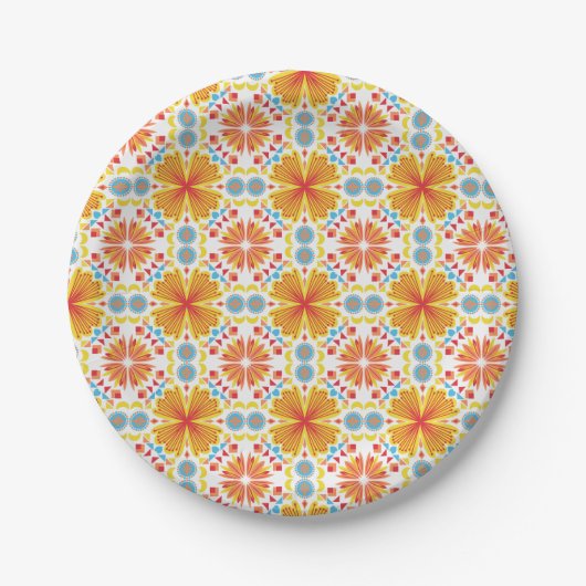floral and geometric pattern in shades of orange papieren bordje (Voorkant)