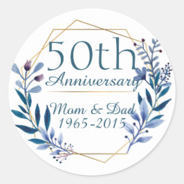 Floral and Gold 50th Wedding Jubileum Ronde Sticker
