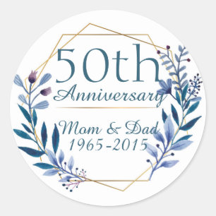 Floral and Gold 50th Wedding Jubileum Ronde Sticker