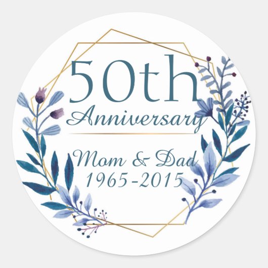 Floral and Gold 50th Wedding Jubileum Ronde Sticker (Voorkant)
