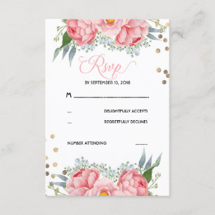Floral and Gold Stippen Wedding RSVP Card
