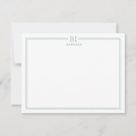 Floral and Green Monogram Note Card Notitiekaartje
