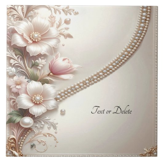 Floral and Pearl Embellishments Ceramic Tile Tegeltje (Voorkant)