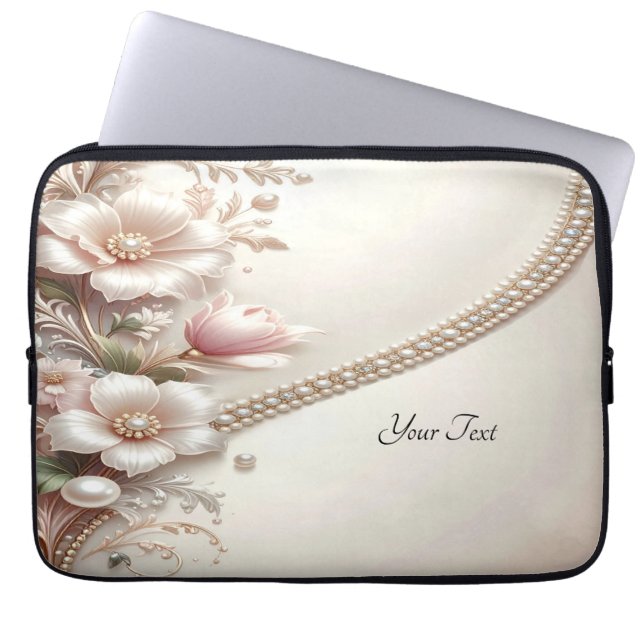Floral and Pearl Embellishments Laptop Sleeve (Voorkant)