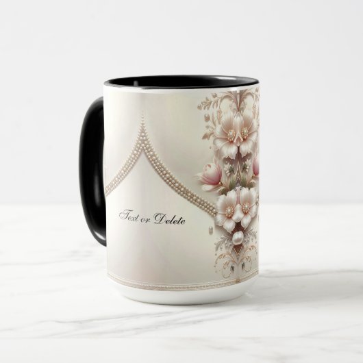 Floral and Pearl Embellishments Mug Mok (Voorkant links)