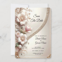 Floral and Pearl Embellishments Save The Date