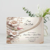 Floral and Pearl Embellishments Save The Date (Staand voorkant)