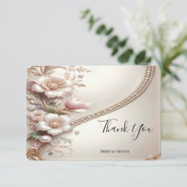 Floral and Pearl Embellishments Thank You Card Bedankkaart