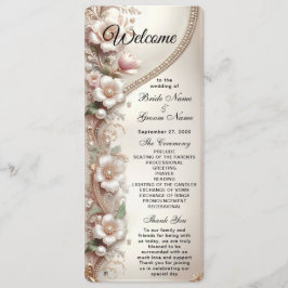 Floral and Pearl Embellishments Wedding Programmakaart
