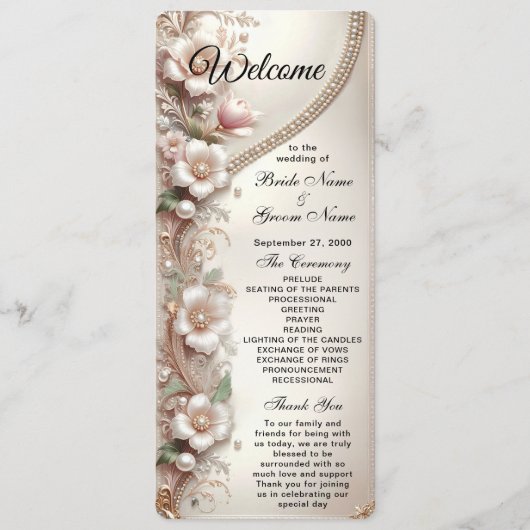 Floral and Pearl Embellishments Wedding Programmakaart (Voorkant)