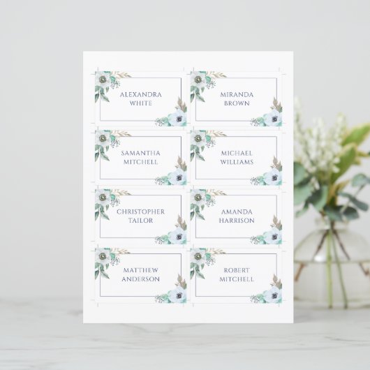 Floral Anemone Elegant Wedding Name Place card (Staand voorkant)