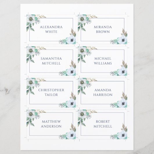 Floral Anemone Elegant Wedding Name Place card (Voorkant)