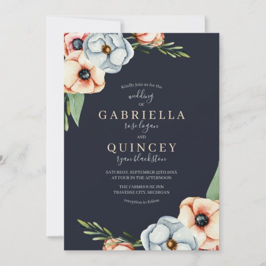 Floral Anemone Greenery Wreath Wedding Kaart (Voorkant)