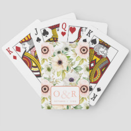 Floral Anemone Monogram Bruiloft spel Pokerkaarten