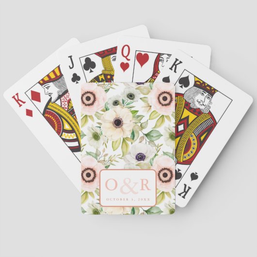 Floral Anemone Monogram Bruiloft spel Pokerkaarten (Achterkant)