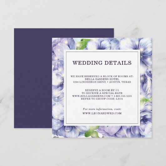 Floral Anemone Paars Wedding Details Kaart (Voorkant / Achterkant)