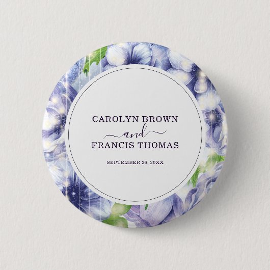 Floral Anemone Paars Wedding Persoonlijk Ronde Button 5,7 Cm (Voorkant)