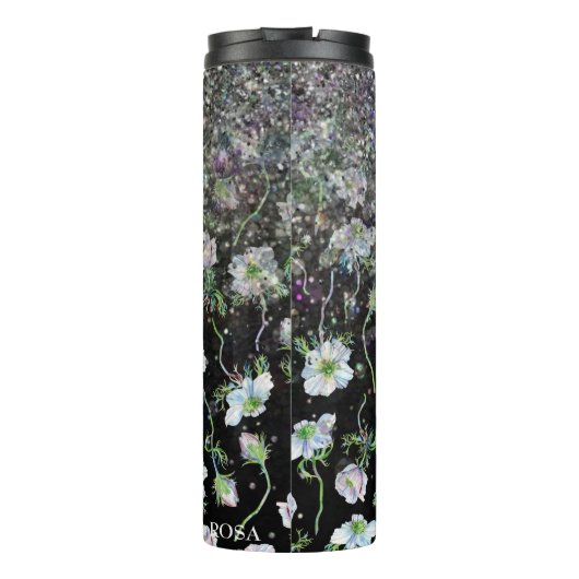 *~* Floral Anemone Silver Glitter Girly Thermosbeker (Achterkant)