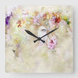 Floral Angel Clock Vierkante Klok