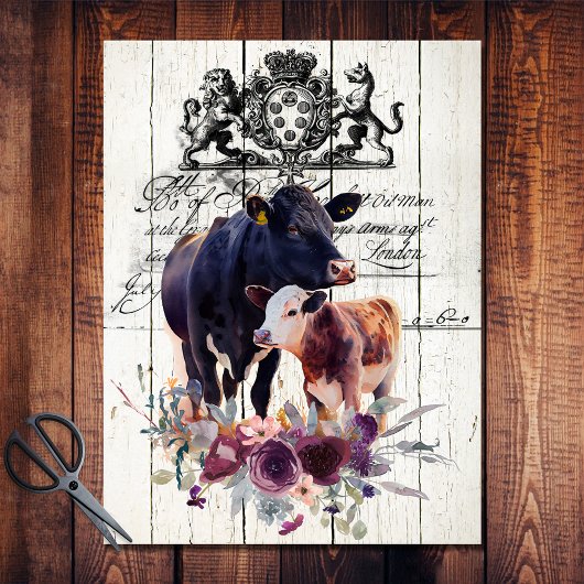 Floral Angus Koeien in Frankrijk Tissuepapier