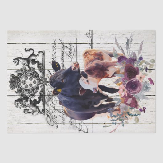 Floral Angus Koeien in Frankrijk Tissuepapier (Voorkant)