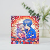 Floral anime thema bruiloft kaart (Staand voorkant)