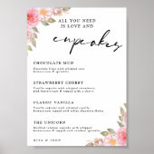 Floral Anjer Cupcake Menu Trouwbord Poster (Voorkant)
