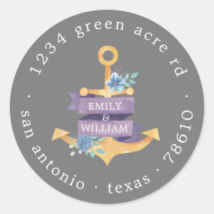 Floral Anker Goud Monogram Retouradres Ronde Sticker