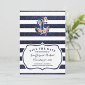 Floral ankerpunt op gestreept sparen de datum kaart (Staand voorkant)