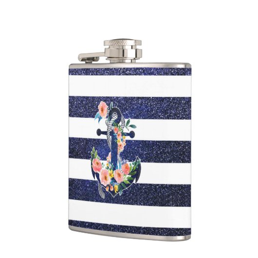 Floral ankerpunt op gestreepte achtergrond heupfles (Links)