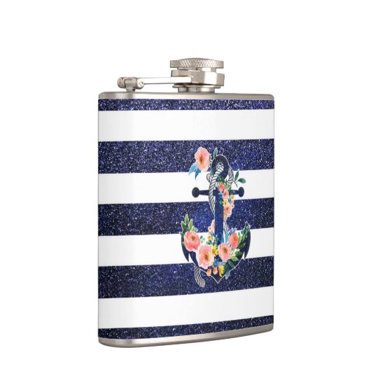 Floral ankerpunt op gestreepte achtergrond heupfles (Rechts)