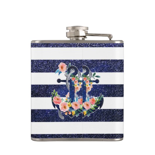 Floral ankerpunt op gestreepte achtergrond heupfles (Achterkant)