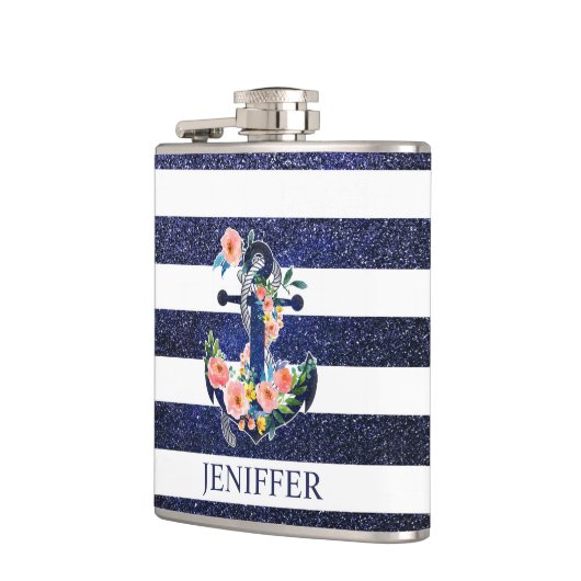 Floral ankerpunt op gestreepte achtergrond heupfles (Links)