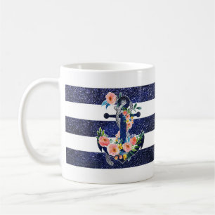 Floral ankerpunt op gestreepte achtergrond koffiemok