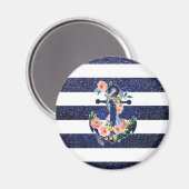 Floral ankerpunt op gestreepte achtergrond magneet (Voorkant / Achterkant)