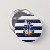 Floral ankerpunt op gestreepte achtergrond ronde button 5,7 cm (Voorkant /achterkant)