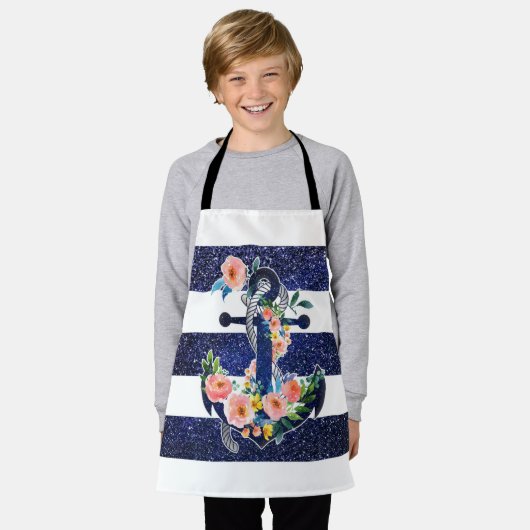 Floral ankerpunt op gestreepte achtergrond schort (Gedragen)