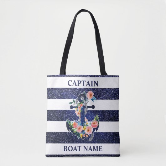 Floral ankerpunt op gestreepte achtergrond tote bag (Voorkant)