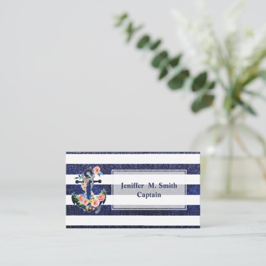 Floral ankerpunt op gestreepte achtergrond visitekaartje (Staand voorkant)