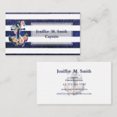 Floral ankerpunt op gestreepte achtergrond visitekaartje (Voorkant / Achterkant)