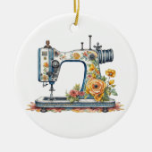  Floral Antiek Naaimachine Kerst Keramisch Ornament (Voorkant)