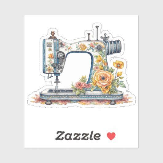 Floral Antiek Naaimachine Kerst Sticker (Vel)
