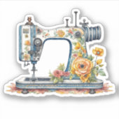 Floral Antiek Naaimachine Kerst Sticker (Voorkant)