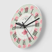Floral | Antiek roze rozen | Retro Roman Numeral Grote Klok (Hoek)