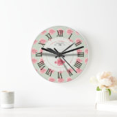 Floral | Antiek roze rozen | Retro Roman Numeral Grote Klok (Huis)