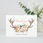 Floral Antler Blush Boho Rustic Hartelijk dank Bedankkaart (Staand voorkant)